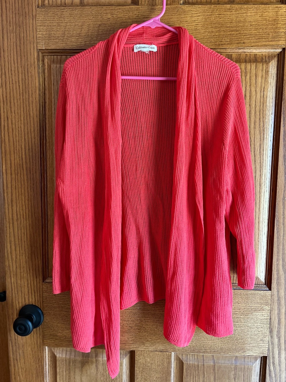 Coldwater Creek Coral Open-Front Ribbed Knit Cardigan Size XL
